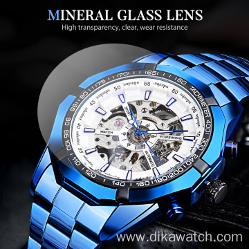Forsining Blue Design Stainless Steel Men Mechanical Automatic Wrist Watches Top Brand Luxury Military Sport Male Clock